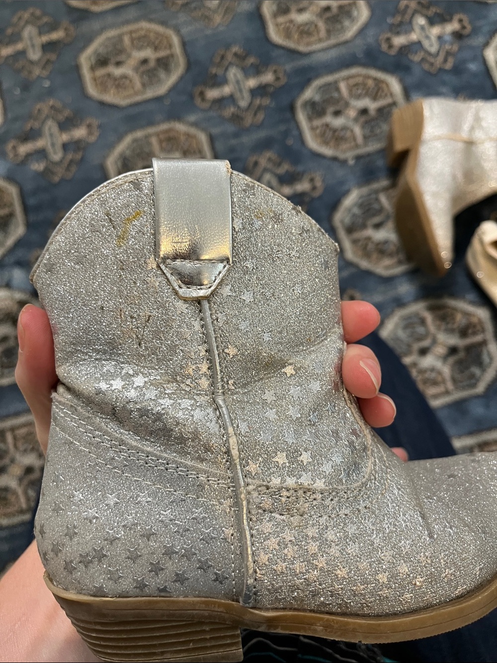 Silver Glitter Western Ankle Booties - Sparkle Cowboy Style - Picture 6 of 6